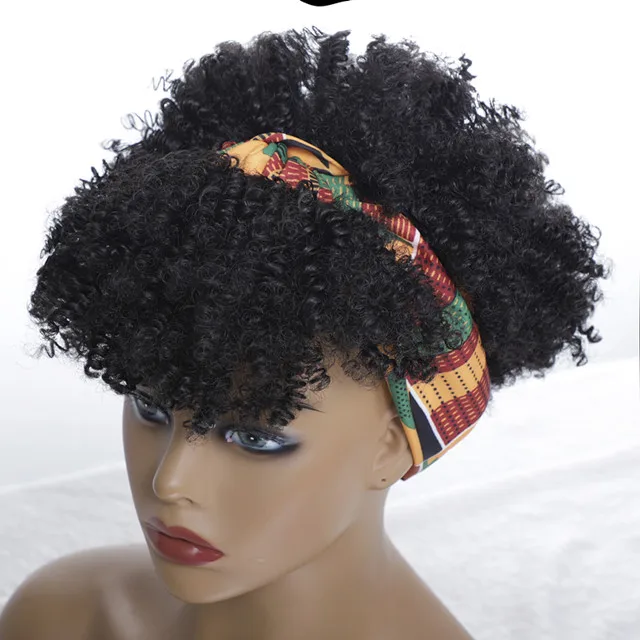 Aishili short kinky deep curly synthetic hair headband wigs for black women