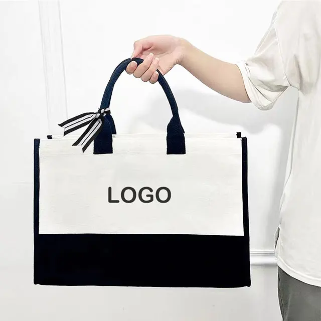 Wholesale recyclable reusable cotton canvas tote bag shopping canvas bag with cotton handle Custom Logo Tote canvas beach bag