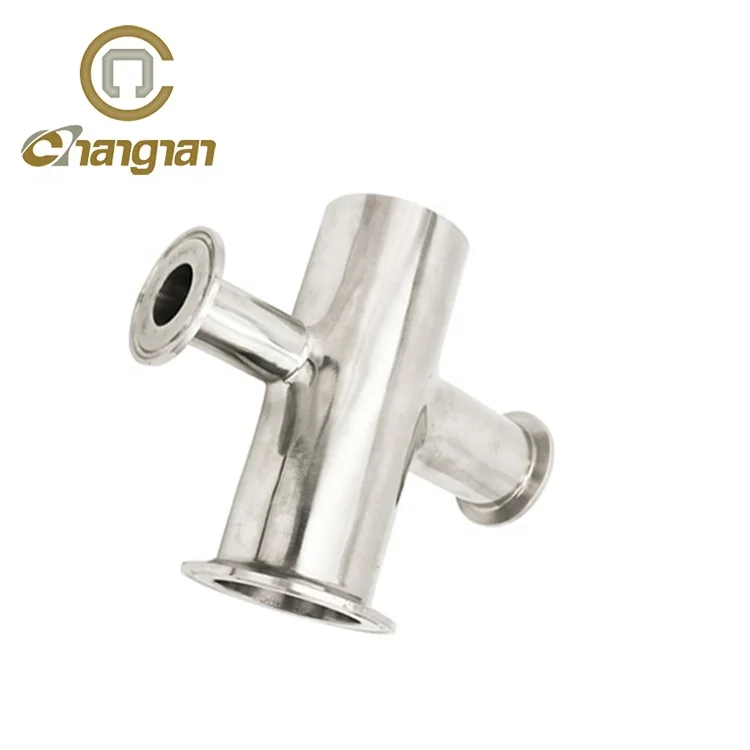 Beverage stainless steel pipe fittings 304 SMS reduce clamp cross