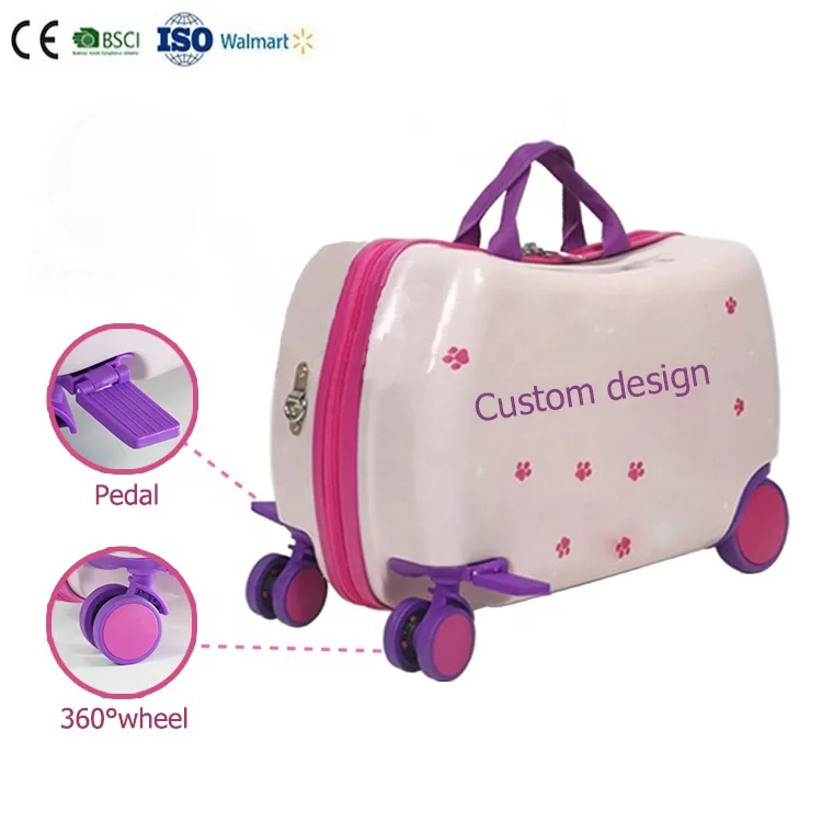 OEM manufacture abs 4 wheels 16 inch kids trolley luggage ride-on suitcase