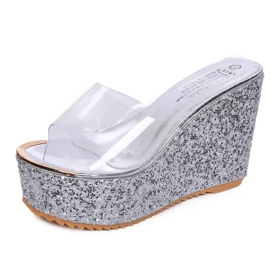 Fashion Summer Platform Sandals Transparent Shiny Sexy Ladies Wedges Women High Hell Shoes
