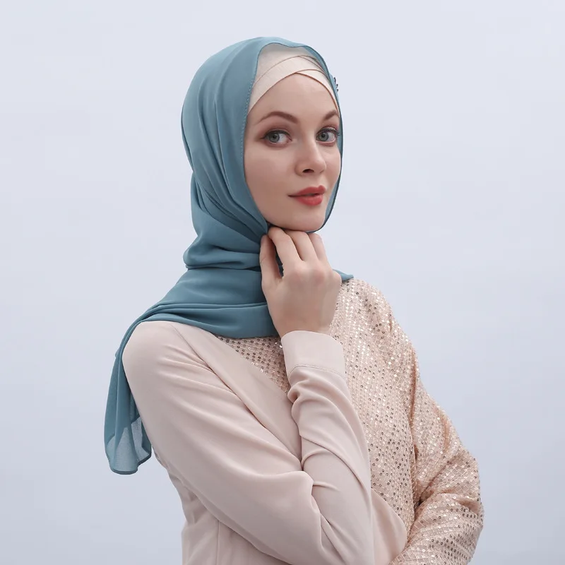 Women personal custom fashion muslim hijab Pearl Chiffon Georgette cheap shawls scarf ready to ship