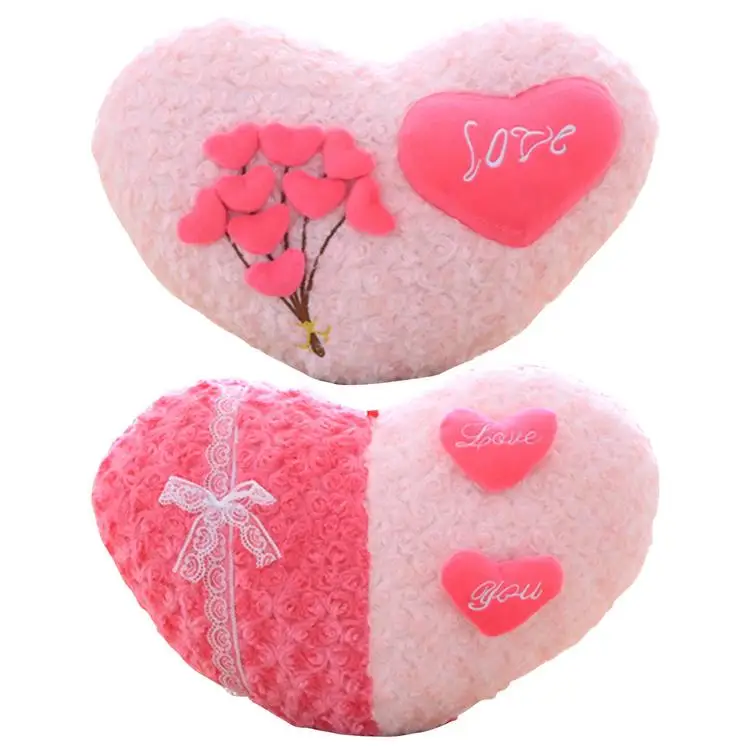 
Heart-shaped Pillow with Pink Rose Soft Bedside Leaning Cushion 