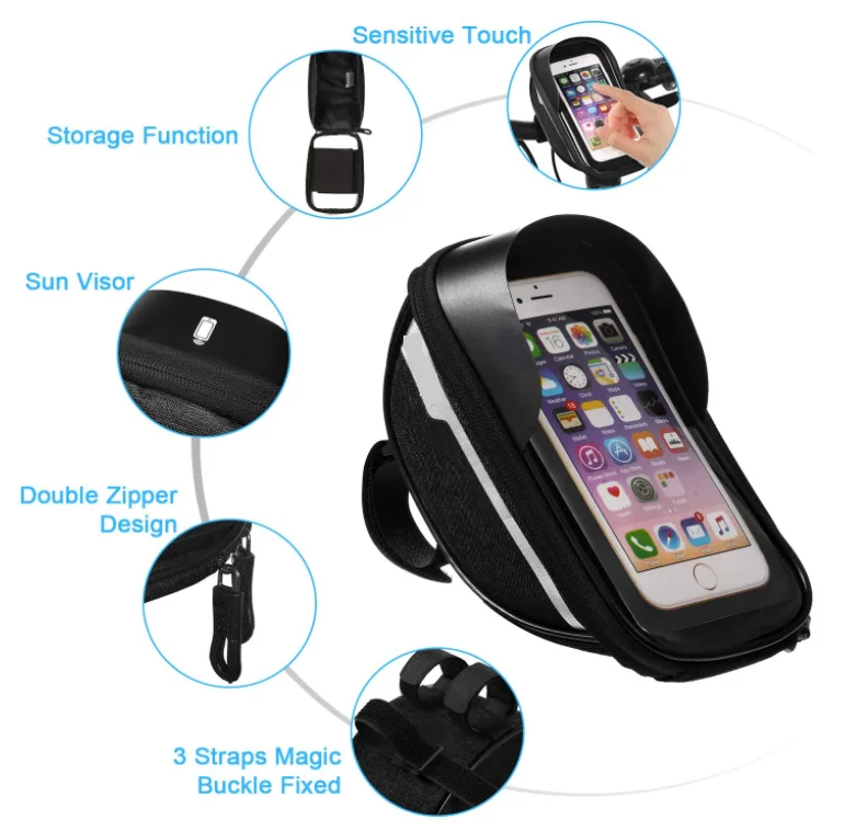 Waterproof Motorcycle Phone Mount Bag Front Tube Bicycle Frame Handlebar Saddle Boxes Bags