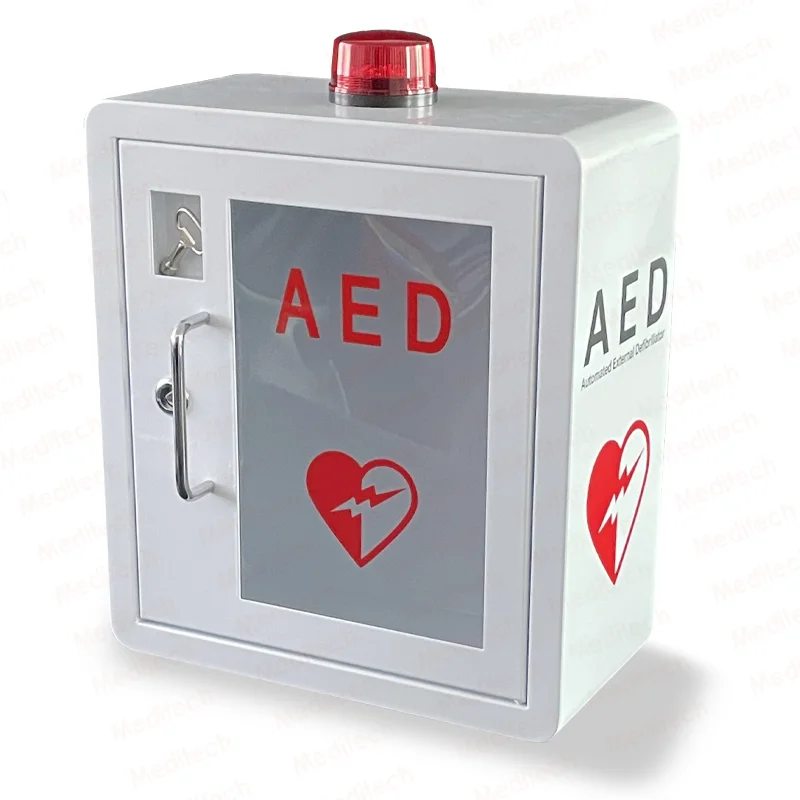 MDA-E13 new Meditech AED cabinet with lock/alarm and large window in public places for AED defibrillator portable storage