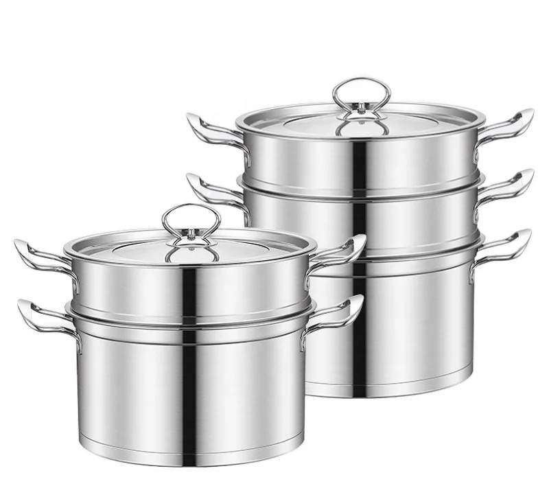 High quality heat-resistant handles 26cm stainless steel food cooking steamer boiler pot