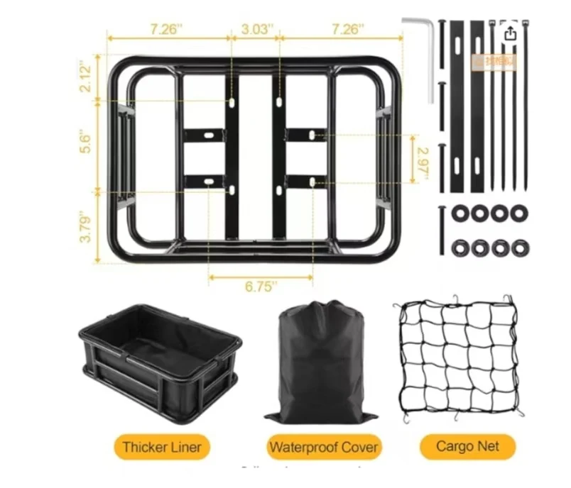 Bicycle back basket iron back rack weight electric bike mountain bike takeout rack plus inner bag net cross border
