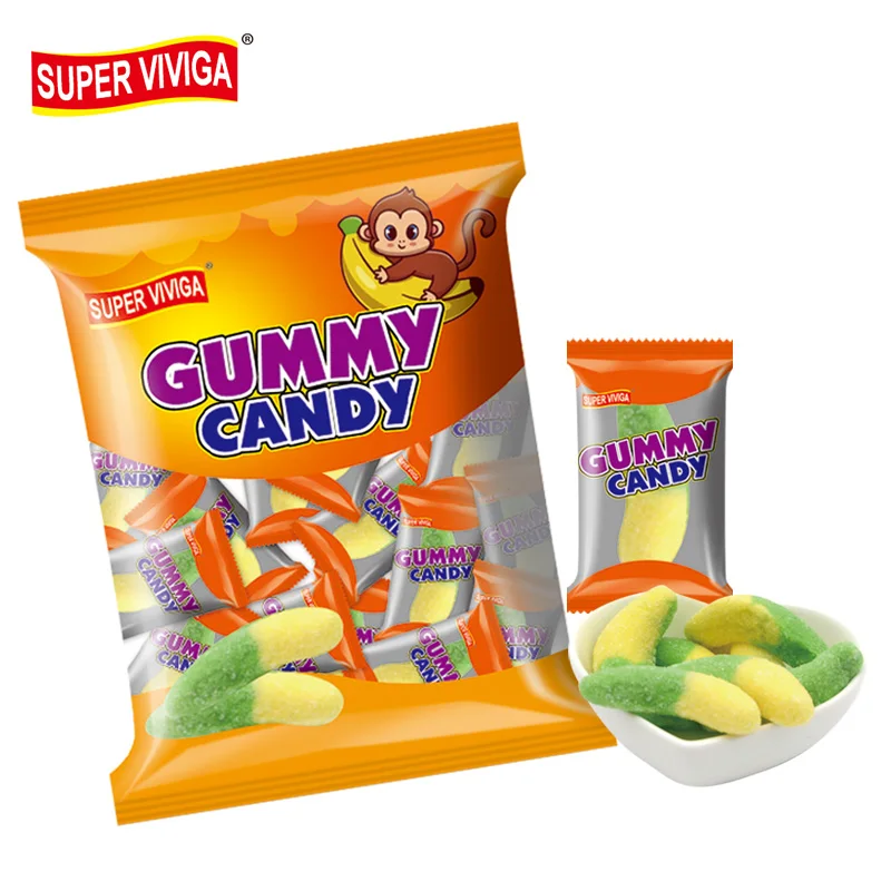 Wholesale Halal Sugar Coated Worm Shape Sweet Sour Jelly Gummy Candy