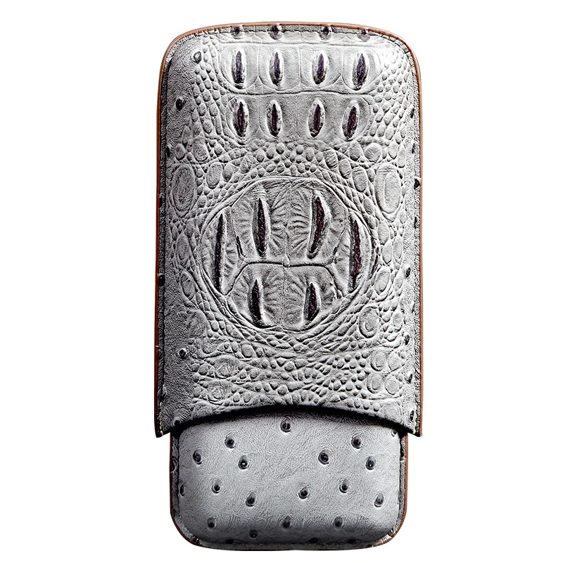 New Fashioned 3 Pack Grey Personalized Travel Alligator Leatherette Cigar Case Support Custom Logo