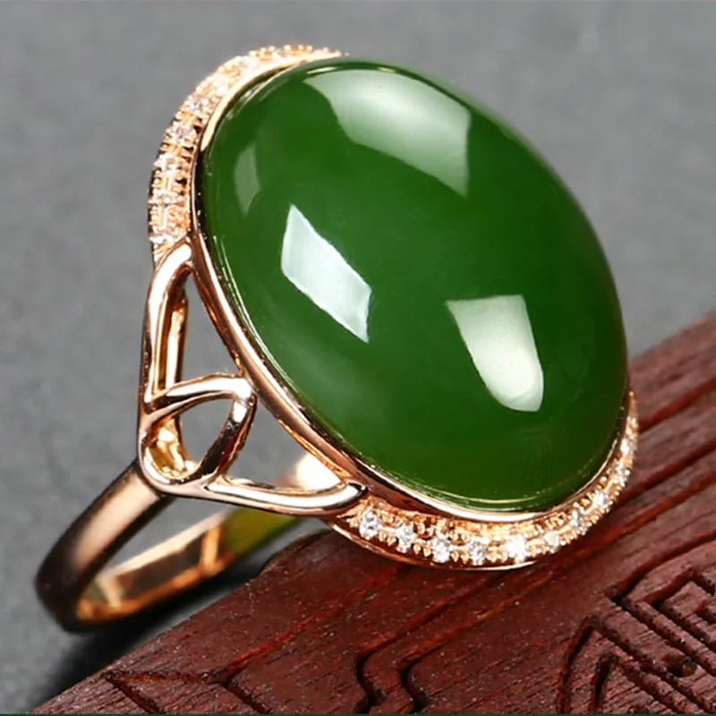 Oval Egg Surface Imitation Hotan Jade Ring Plated With 18K Rose Gold Jasper Open Rings