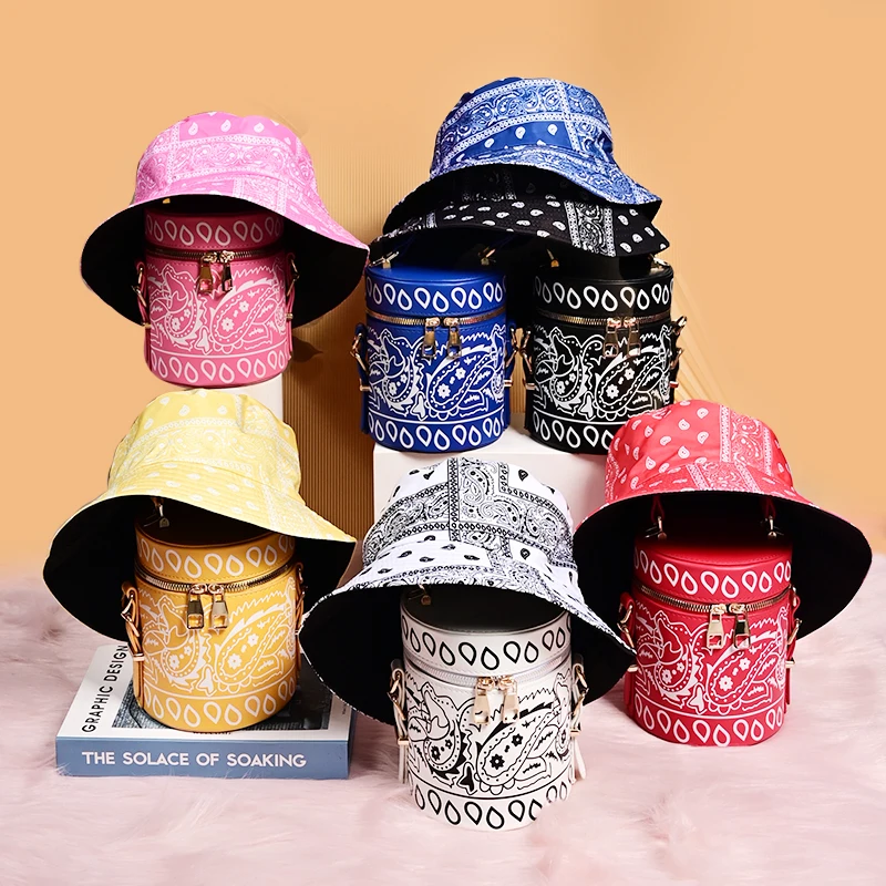 Hot Selling Bandana Bucket Purses 2021 Luxury Handbags For Women Purse And Hat Set Ladies Hand Bags