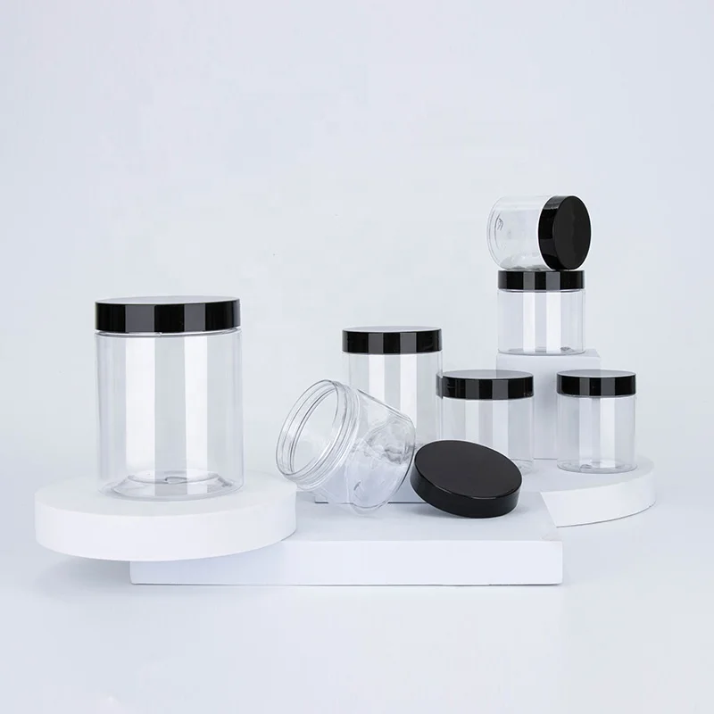 Food Grade Peanut Butter Honey Jams Container 250ml 300ml 400ml 500ml PET Plastic Jar pots With black Screw Top Lid
