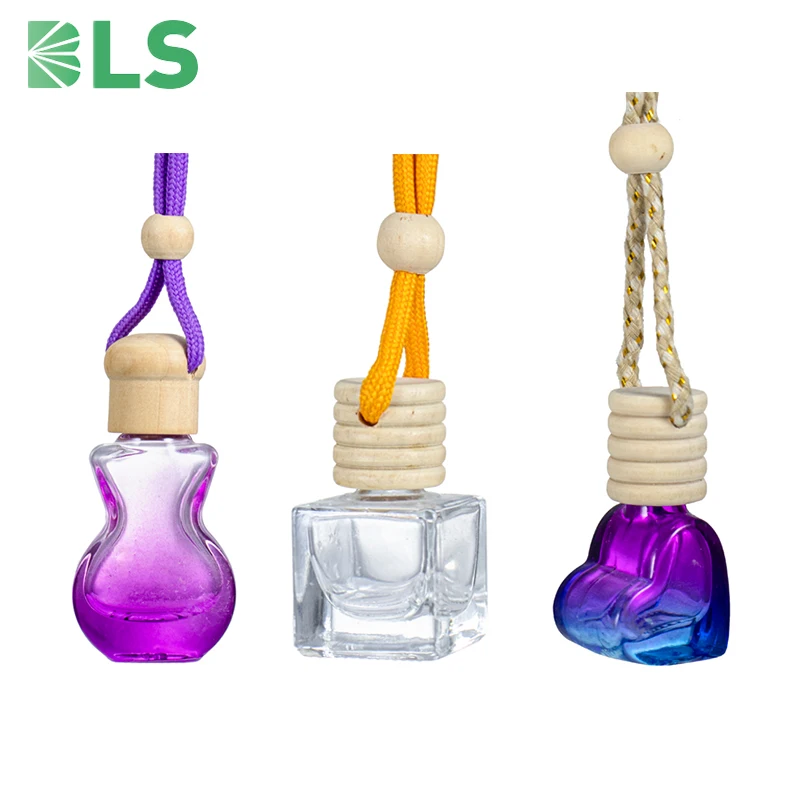 Custom 10ml Cute Heart Square Shaped Glass Air Freshener Perfume Empty Hanging Car Diffuser Bottle