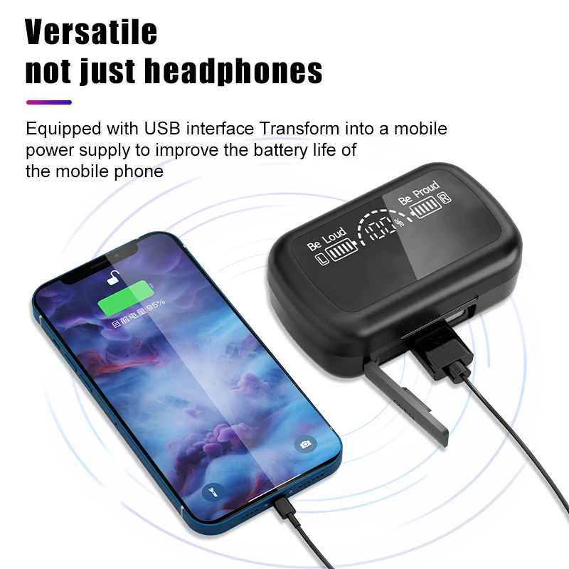 Factory direct selling sky-10 TWS Sport Wireless Mirror Earphone With Charging Box Waterproof 9D HD Stereo Earbuds