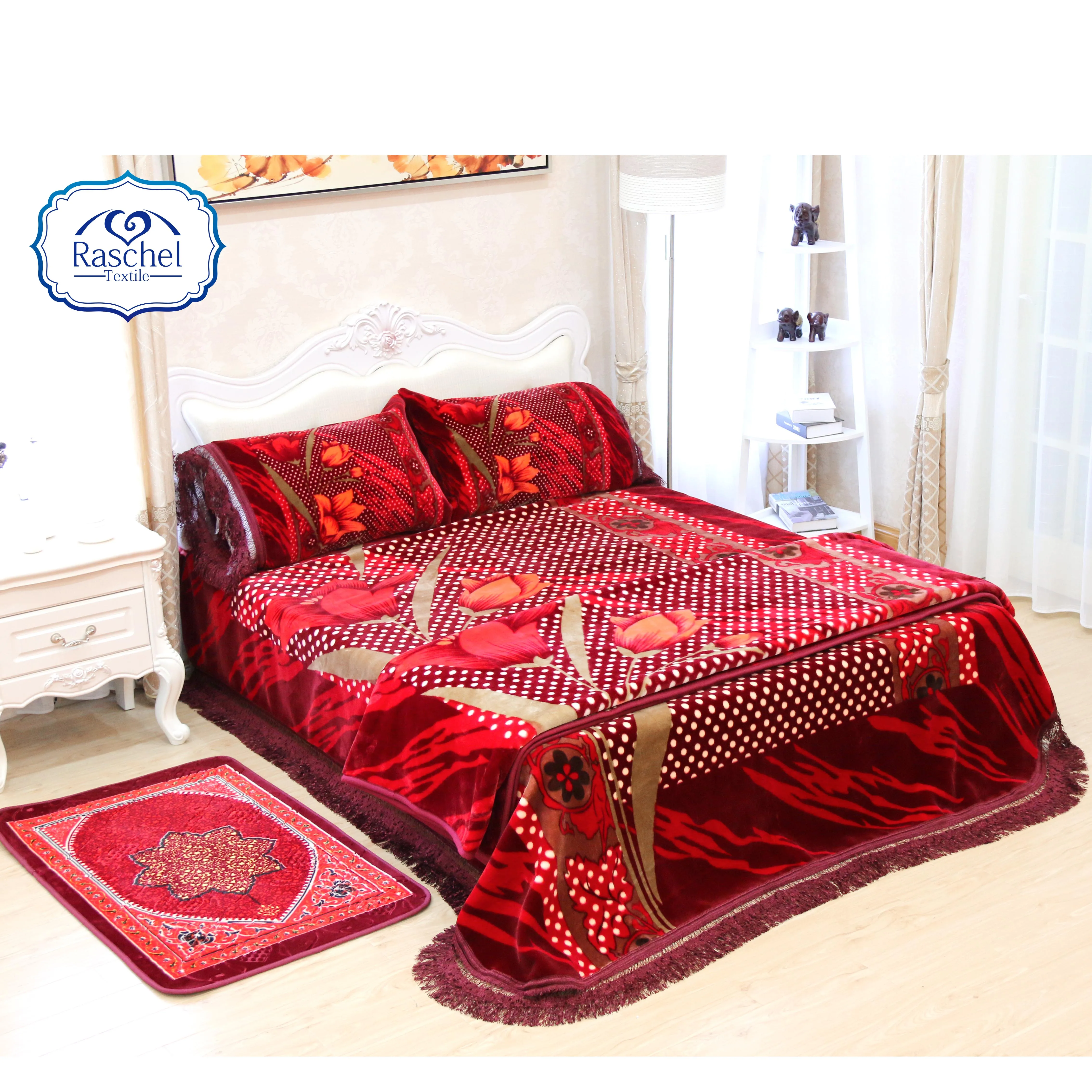 100%polyester 2ply 1side embossed 10 KG blanket super soft Raschel polyester blanket
