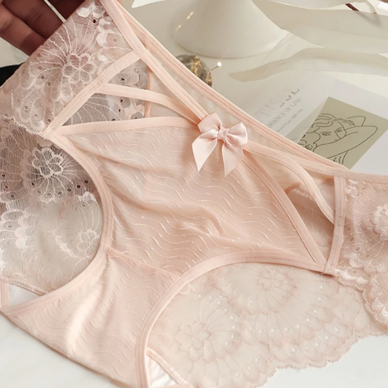 Women Elegant French Lace Panties Russia Ukraine Sexy Lace Seamless Thong Striped Panties Girls Thongs See Through Panties