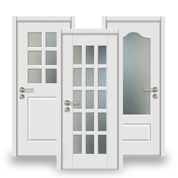 Interior room half glass hdf wooden doors custom made modern indoor decorative frosted glass mdf wood single door