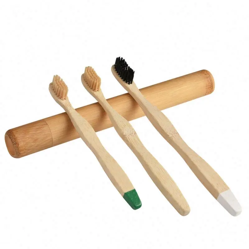 Biodegradable eco-friendly bamboo wooden tube pack set toothbrush for hotel and travel