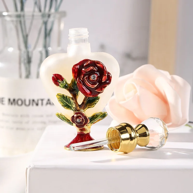 10ml Patented Metal Rose Perfume Bottle Copper Cap With Stainless Bar Heart Glass Essential 0il Refillable Bottle#59702/59702