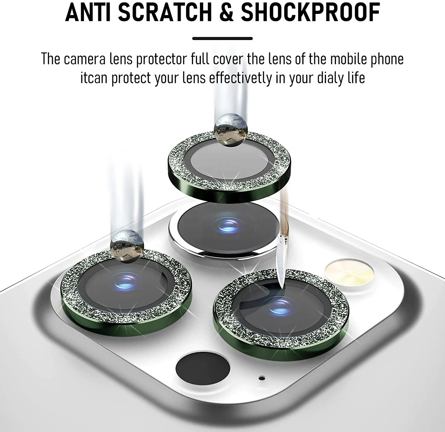 Hot Metal Glitter Lens Protector 9H Tempered Glass Phone Rear Camera Lens Screen Protector For iPhone 14 11 12 13 pro max