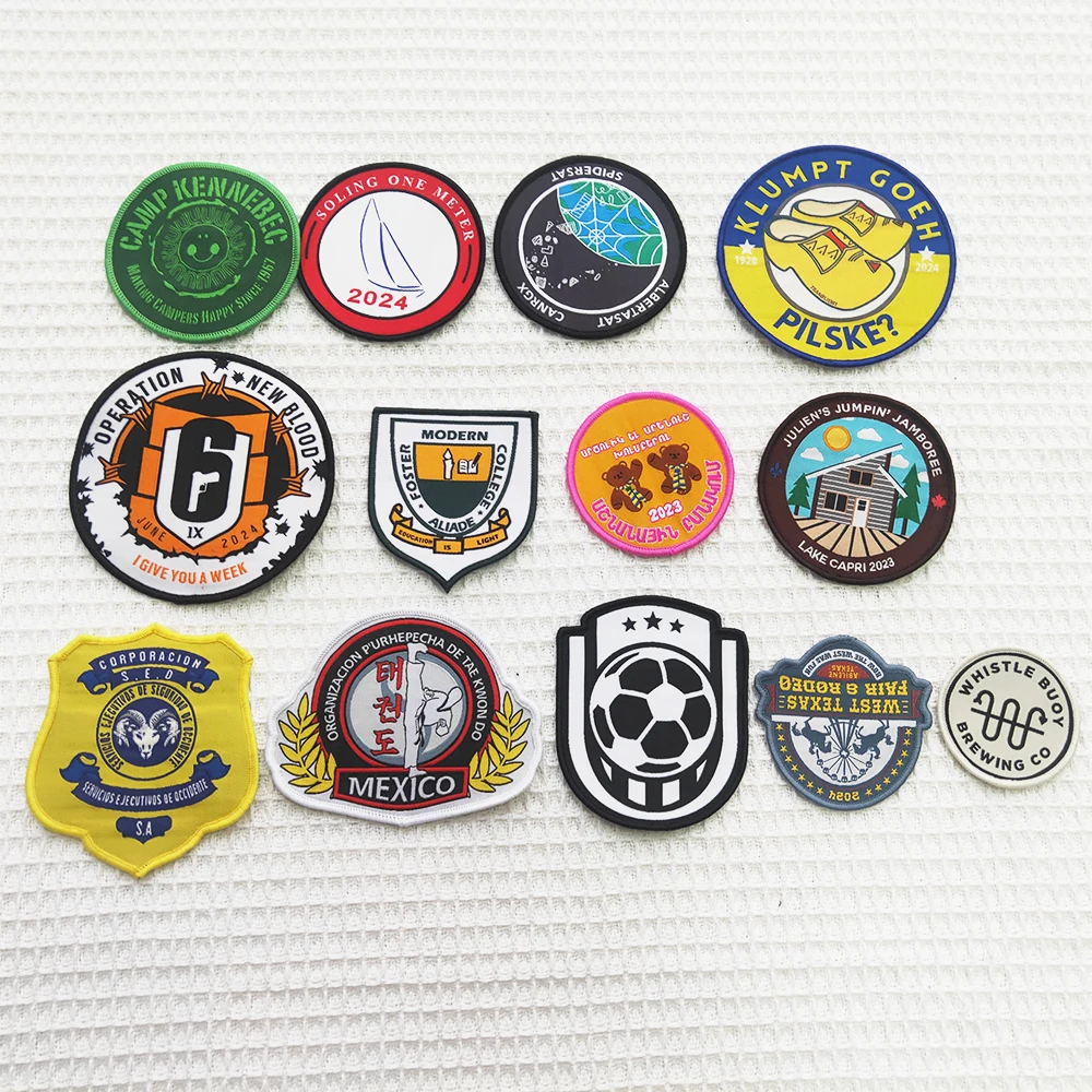 Custom heat press patch woven Embroidered cloth logo iron on patches badges for hats clothes jacket