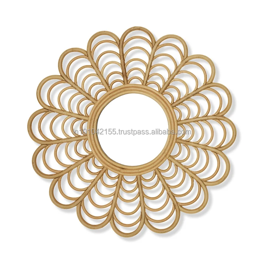  Классическое дизайнерское зеркало ручной работы в европейском стиле из ротанга декоративное настенное естественного цвета