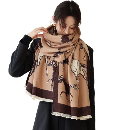 European and American autumn and winter new retro carriage warm scarf women double-sided imitation cashmere thick scarf