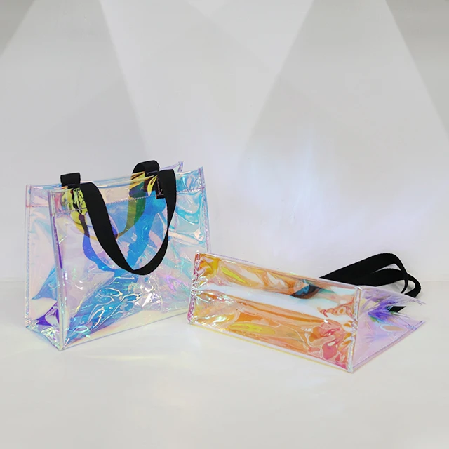Прозрачные сумочки на заказ, модная прозрачная голографическая Сумка-тоут из ПВХ для покупок