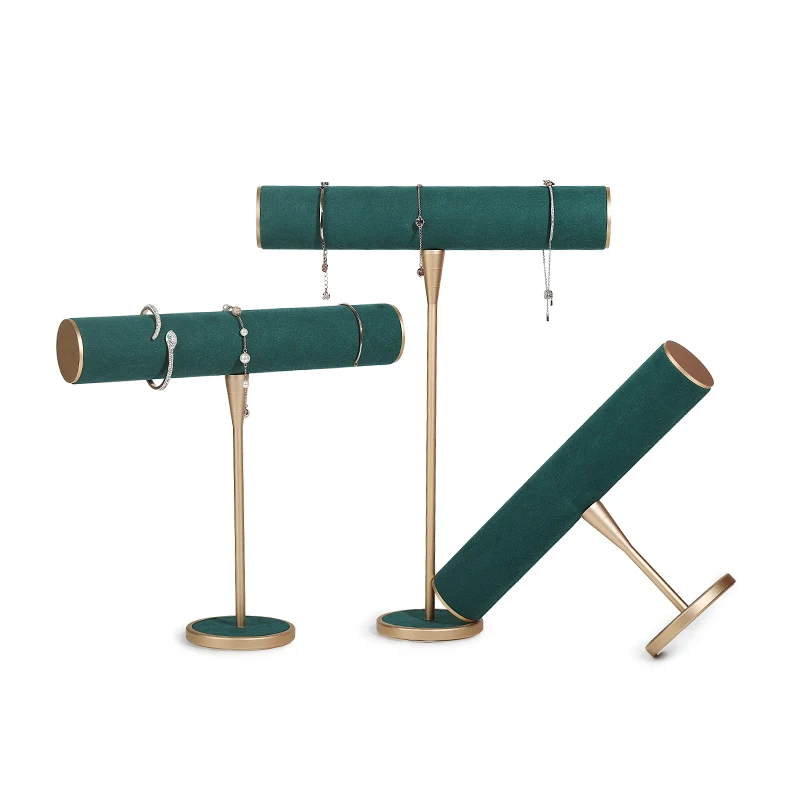 Necklace Wood Base Table Counter Top Bracelet Holder Purple Rotating Stand Pink Jewelry Displays For Jewelry Store