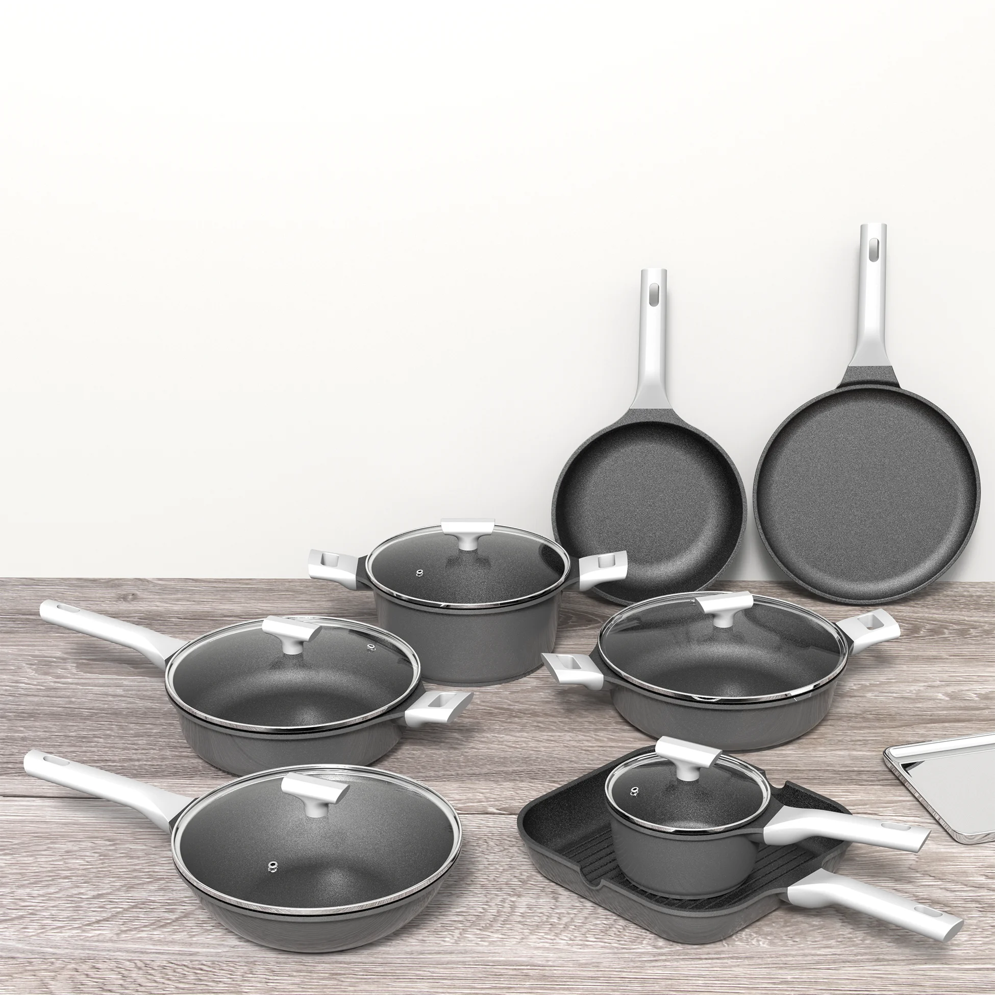 BESCO OEM Escalation Series 13pcs Pots & Pans Sets Nonstick Aluminum Cookware Set Kitchenware Sets Compatible with Induction Hob