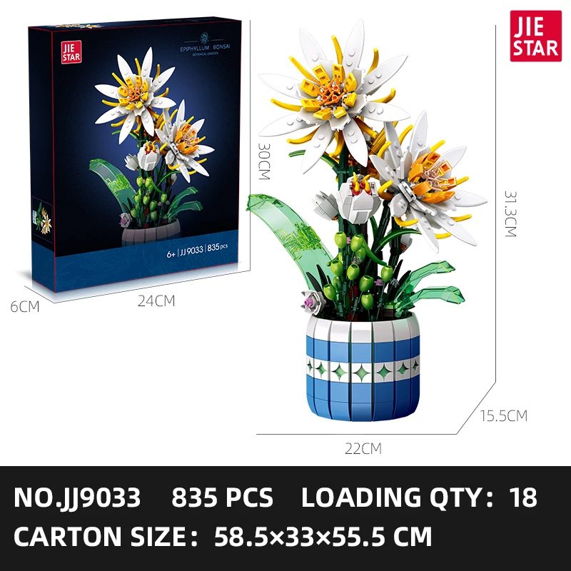 JIESTAR Wholesale Diy Botanical Succulent Bouquet Flower Building Block Set Girls Gift Unique Office Desk Decoration Home Decor