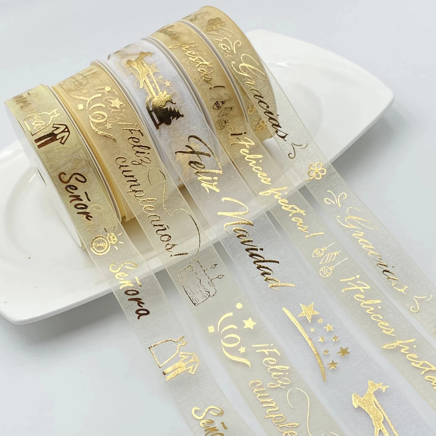 
Christmas/Wedding/Gift/Decorative Ribbon,Merry Christmas/Happy Holidays/Happy Birthday/Thank you/Love You printed Organza Ribbon 