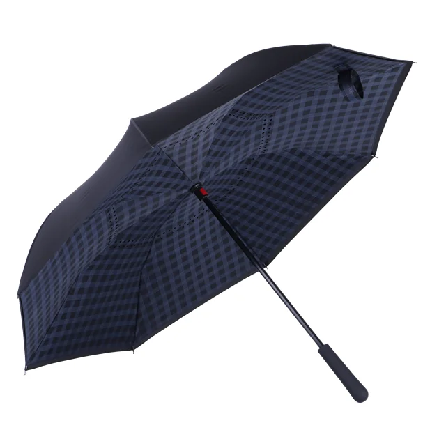 Wholesale C-handle 2 layer canopy automatic invert reverse car umbrella