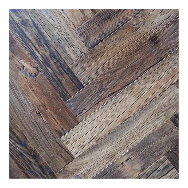 Reclaimed herringbone hardwood parquet flooring