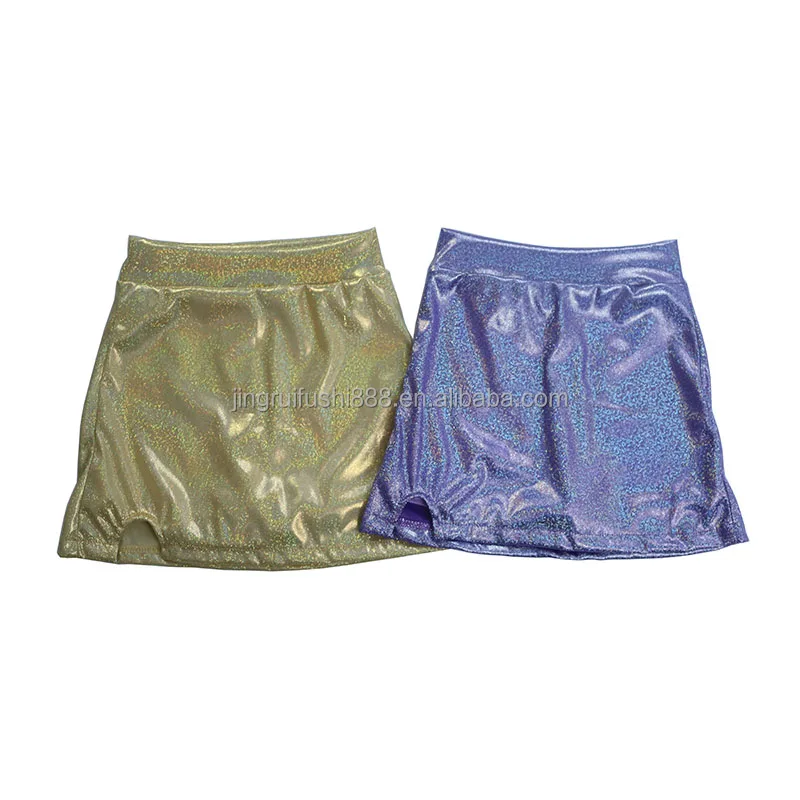 Wholesale 0-16 Year Old Holographic Fabric Baby Girls Skirt High Waist Fashion Kids Girls Solid Color Dress