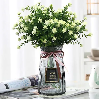 
Outdoor Faux Plants Resistant Greenery Shrubs White 8 Bundles Artificial Flowers 