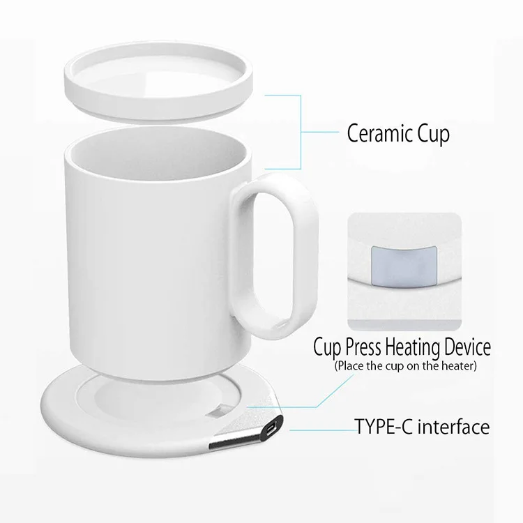 Usb Cup with Heating Plate Phone Self Heating Coffee Thermos Auto And Holder Coffee Mug Warmer Wireless Charger