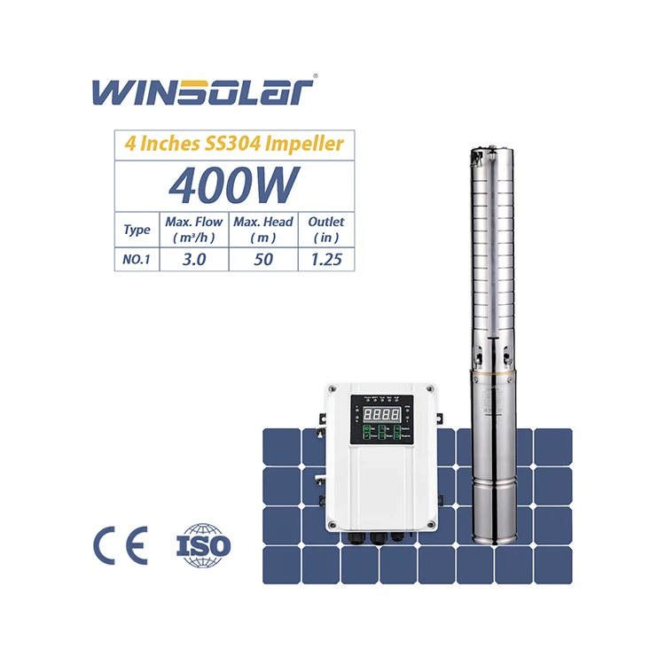 WINSOLAR DC 48 В 400 Вт Солнечный скважинный насос 4 дюйма из нержавеющей стали крыльчатка сельскохозяйственного орошения солнечные водяные насосы