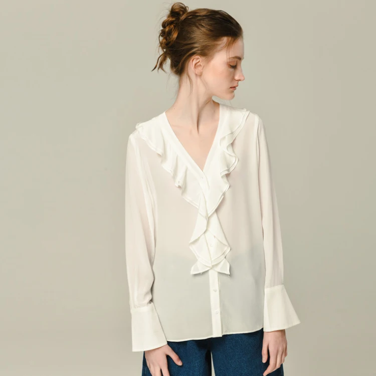  Womens Clothes Women Long-Sleeved Silk Top Blouses Shirt With
