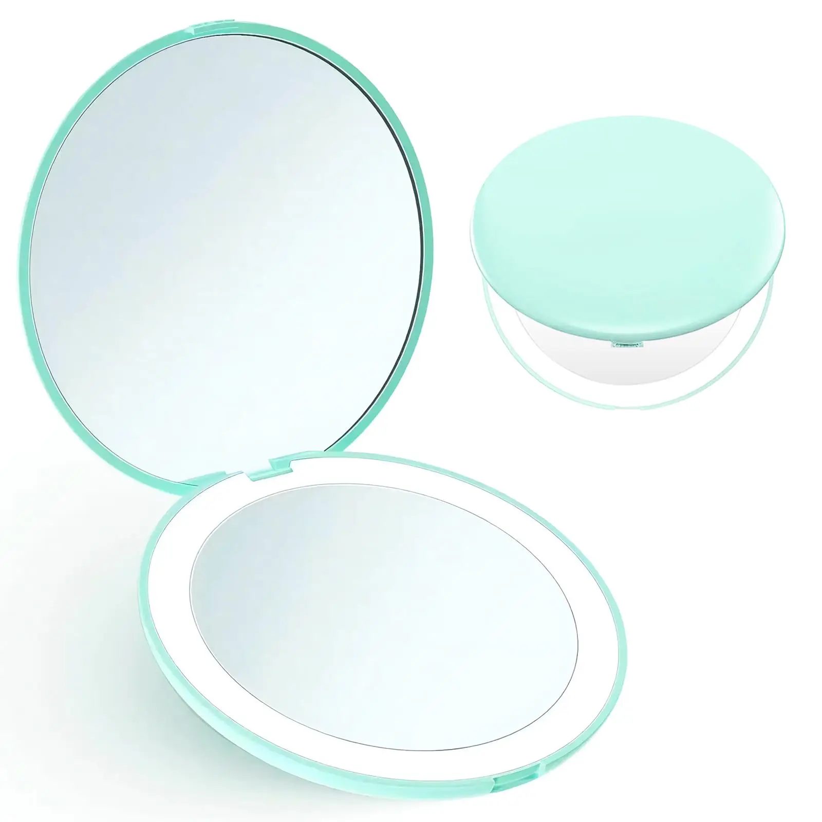 Magnifying Compact Mirror LED Lighted Travel Makeup Mirror 1x/10x Magnification Portable Small Hand held Makeup Pocket Mirror