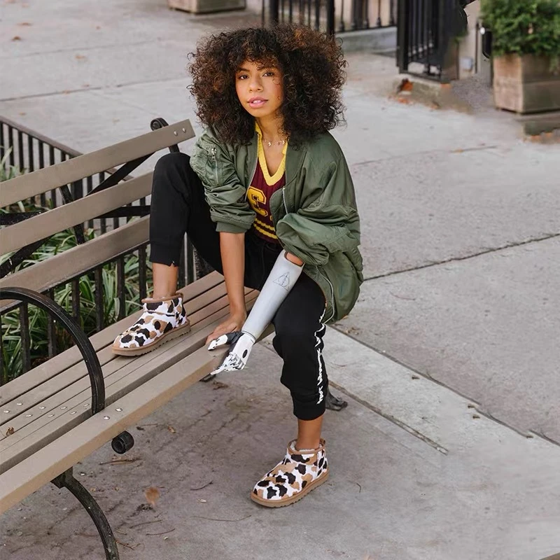 2021 winter new milk Cow patterned  Outdoor waterproof warm sheepskin snow boots for women and kids