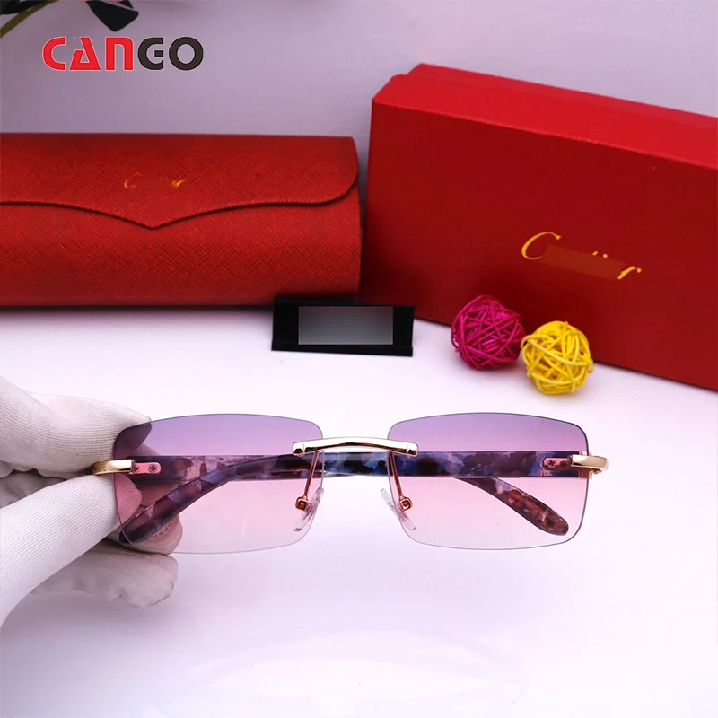 Cango Unisex Luxury Frameless Color Retro Fashion Wholesale Wood Sunglasses With Logo Designer Sunglasses