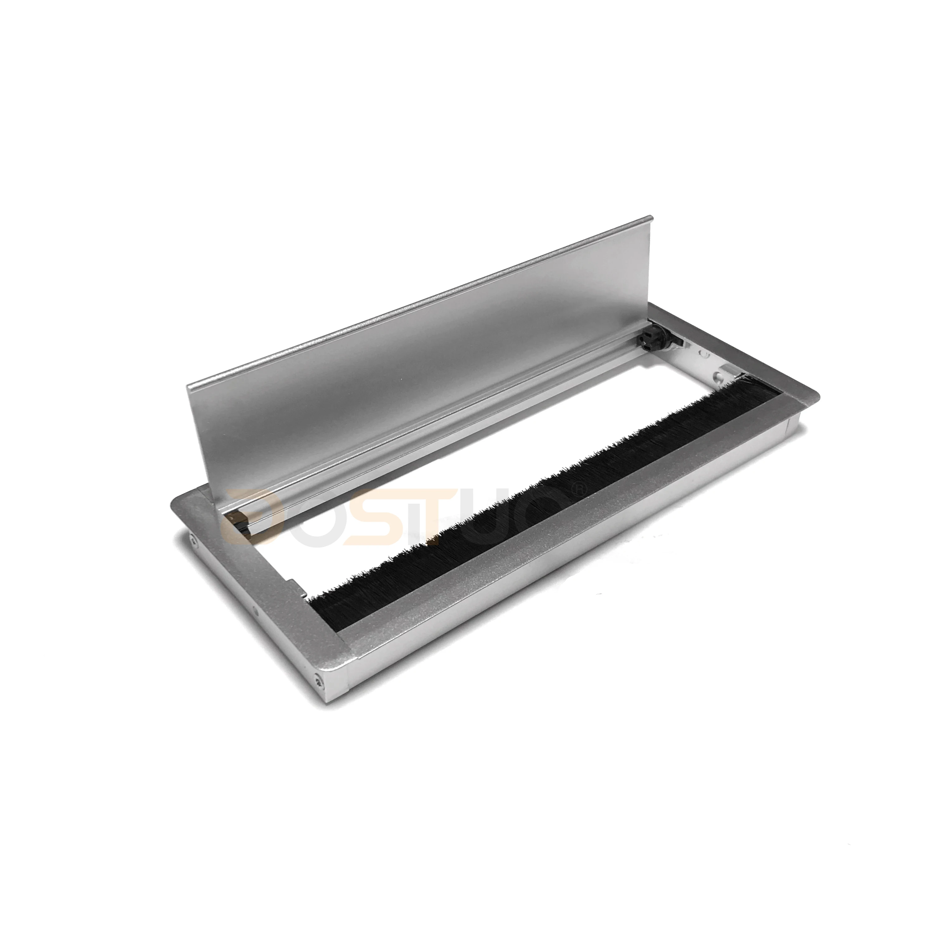 300/400/500mm Aluminum Soft Closing Cable Grommet Tabletop Management Wire Box Computer Desk Hole Cover Flip Up Box With Brush