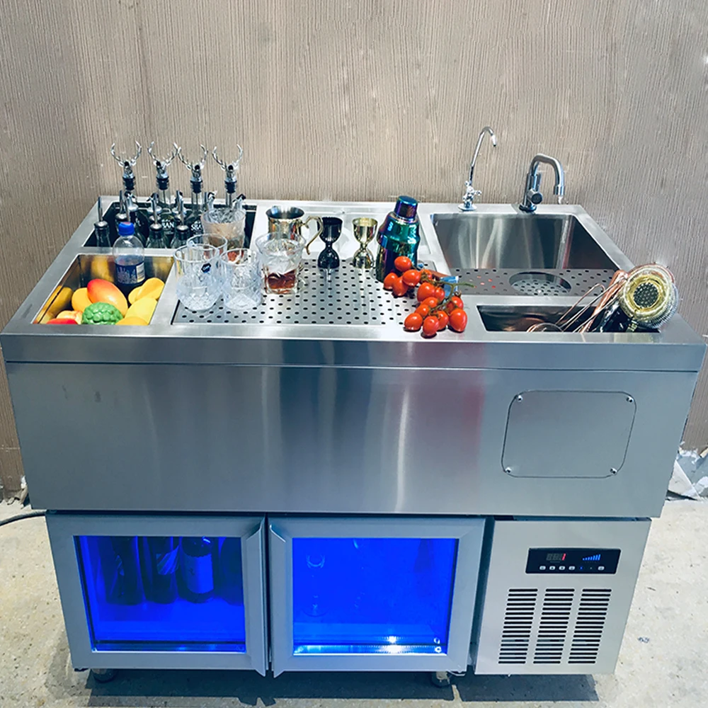 Коктейльная станция для бара, шкаф из нержавеющей стали для сохранения свежести, дизайнерский коктейльный стол для коммерческого бара