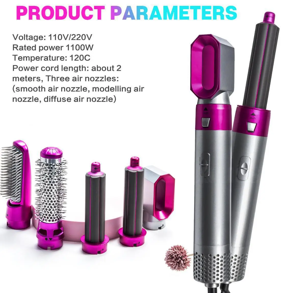 Amazon Hot Sales 5 in 1 Hair Dryer & Comb & Curling Negative Ion Straightener Professional Hair Care Tools