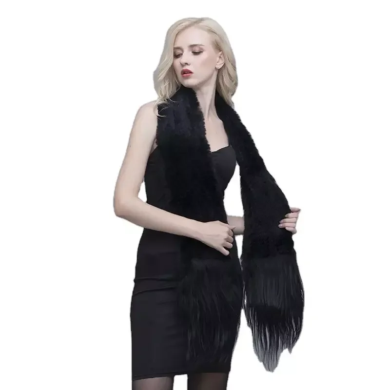 Женский теплый длинный шарф из кроличьего меха