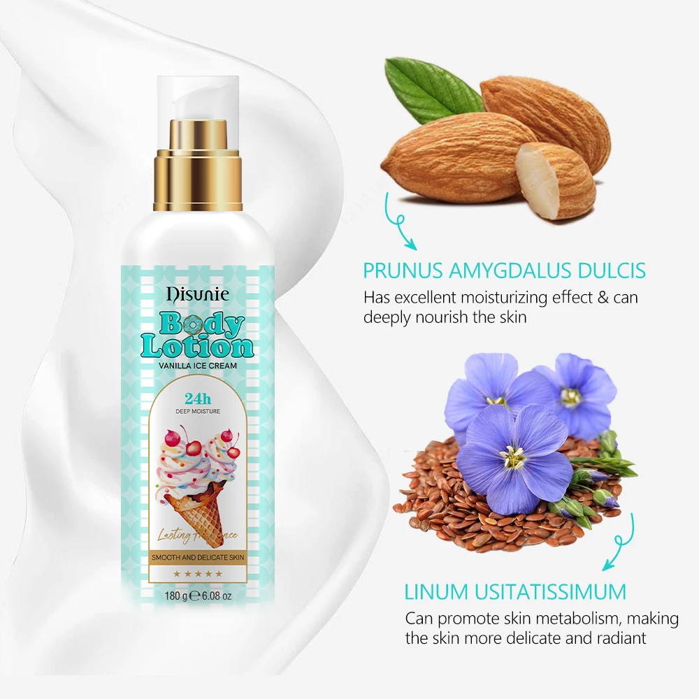 Vanilla Ice Cream Fragrance Body Lotion Nourishing Moisturizer Body Perfume Cream Lotion for Dry Skin Care OEM Factory