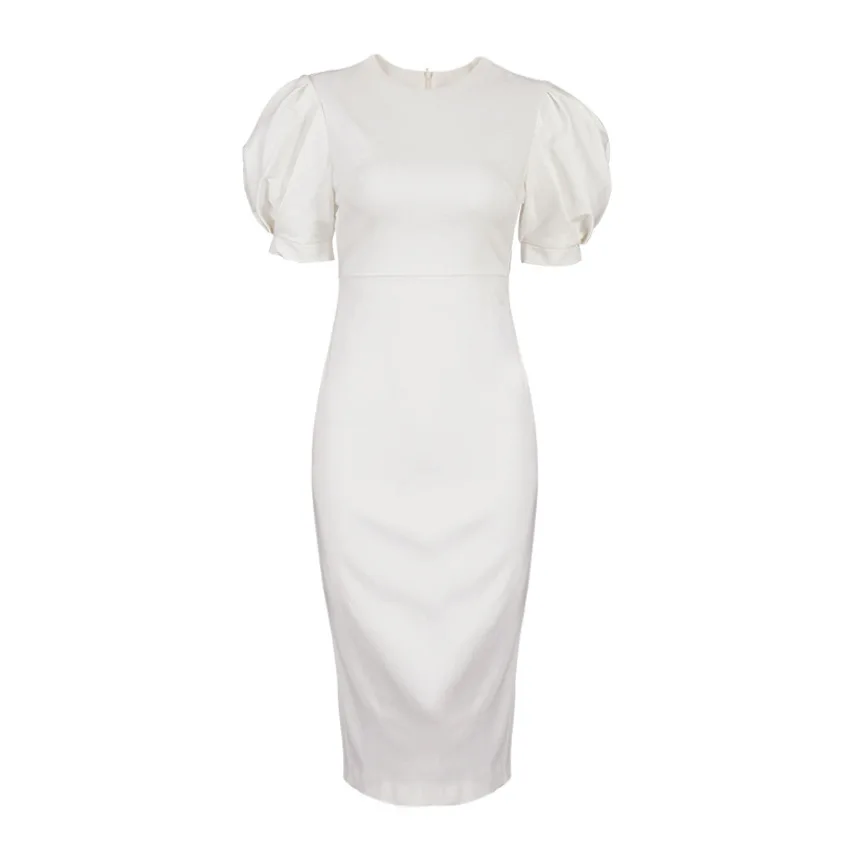 2023 Summer new style women clothing elegant dresses bubble sleeve round neck tight waist fit ladies dress