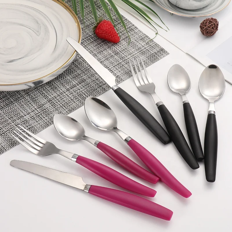 Custom Metal Stainless Steel  4PCS fork spoon knife plastic handle New design flatware set