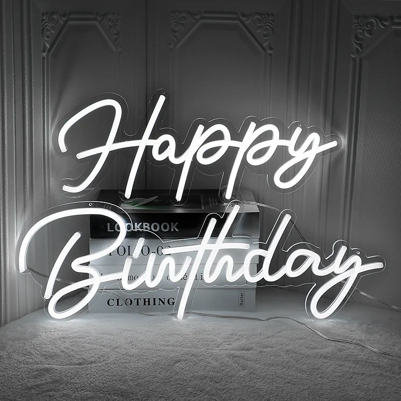 Happy Birthday Bar Party Decorations Anime Words Angel Wings Logo Neon Lights Led Custom Neon Sign for home decora